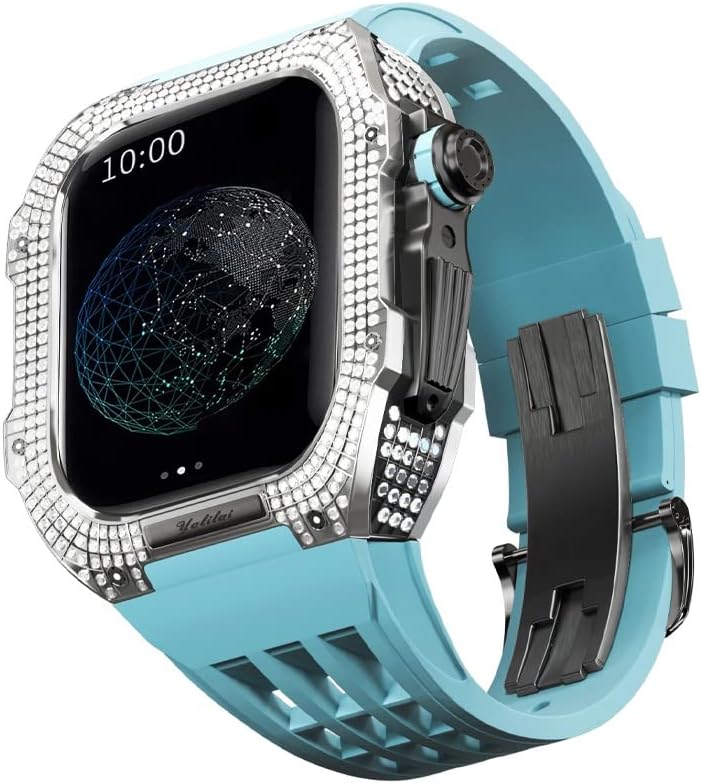 TEXUM Lastik Bant Titanyum Çerçeve için Apple Watch 7/6/5/4 / SE Apple Mod saat aksesuarı Yedek Titanyum Lüks Kılıf
