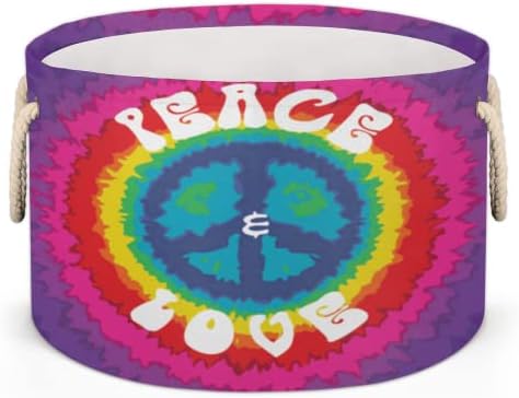 Hippi Barış ve Aşk Depolama için Büyük Yuvarlak Sepetler Kulplu Çamaşır Sepetleri Banyo Rafları için Battaniye Depolama