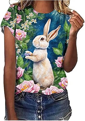 Kadınlar için T Shirt Yaz Komik Tavşan Bunny Paskalya Rahat Kısa Kollu Tatil Tee Tops