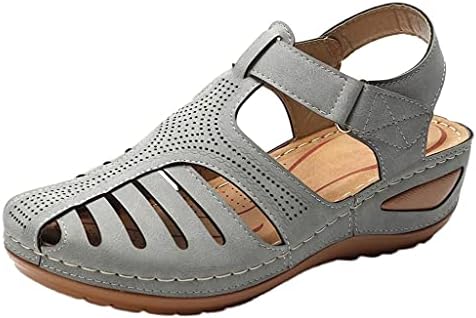 Kadınlar için içi boş Kapalı Ayak Sandalet, Deri Ayak Bileği Kayışı Yumuşak PU Vintage Sandalet, yaz Rahat Kaymaz