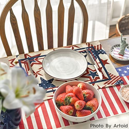 Artoid Modu Yıldız Stripes 4th Temmuz Placemats 6 Set, 12x18 İnç Yurtsever Anma Günü Masa Paspaslar için Parti Mutfak