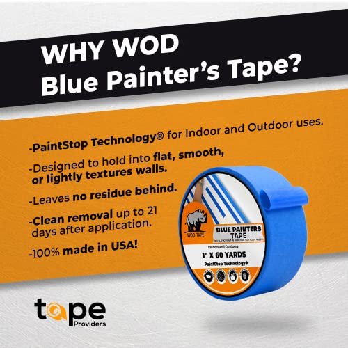 WOD PMT21B Mavi Ressamın Bandı-3 inç x 60 yds. (16 Paket). Güvenli Duvar Boyama, Bina, Tadilat, Etiketleme, Kenar