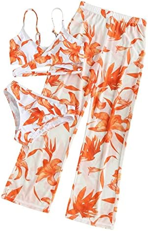 WDİRARA kızın 3 Adet Çiçek Baskı Cut Out Çapraz Bikini Mayo plaj pantolonları