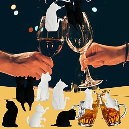 Buzdolabı Planör İçecek Kitty Kedi İşaretleyiciler Hayvan Şarap Takılar Silikon 6 adet Cam Kedi İşaretleyiciler Mutfak,Yemek