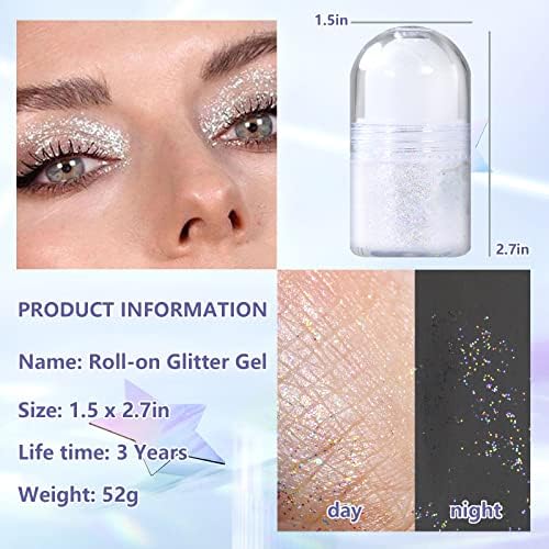 DAGEDA Vücut Glitter Jel, Roll-on Yüz Glitter Vücut Jel Sequins Vücut Pırıltılı Göz Farı, Holografik Lazer Glitter