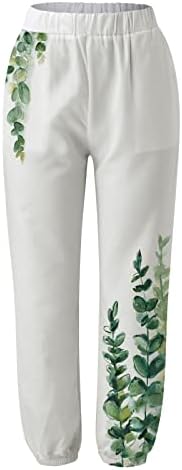 Kadın Keten Kırpılmış Pantolon Çiçek Baskılı Geniş Bacak Pantolon Cepler ile Yüksek Belli Rahat Yaz Baggy Pantolon